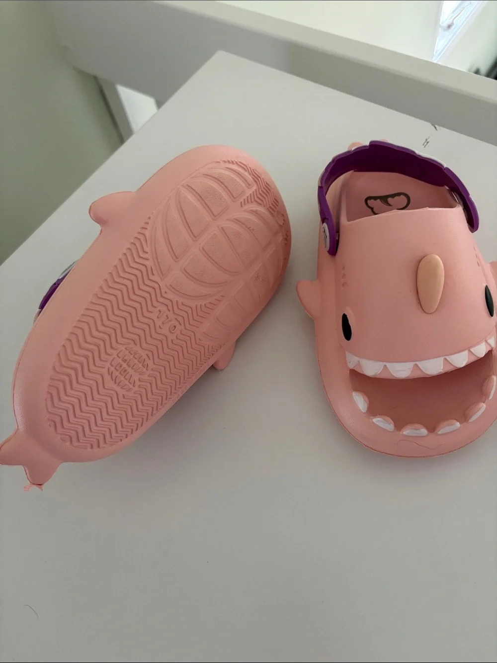Kids Pink Shark Clog Sandals with Purple Strap